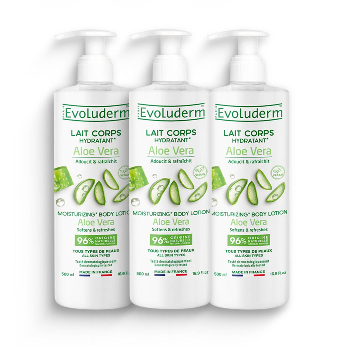 Lote de 3 leches corporales hidratantes con aloe vera