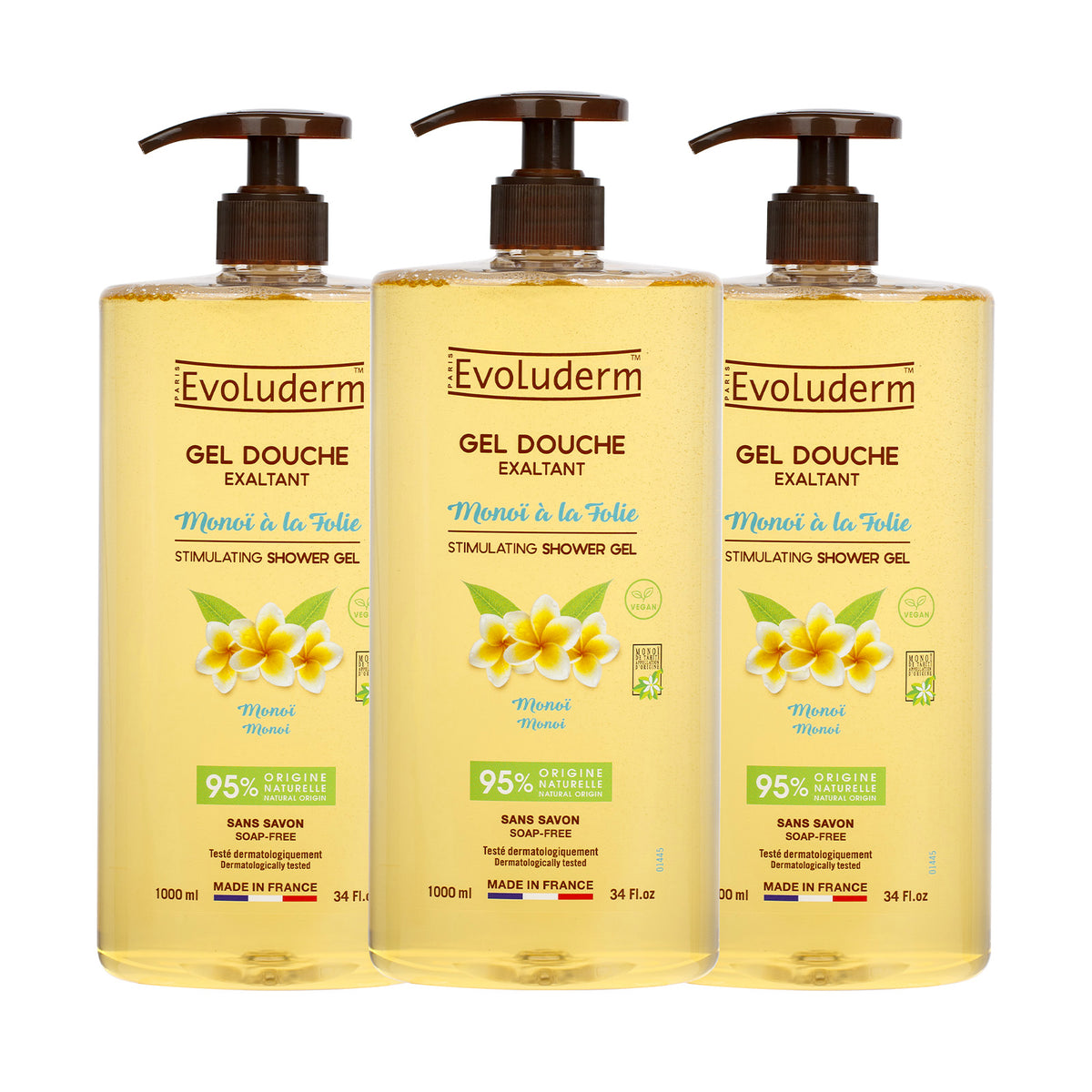 Set of 3 "Monoï à la Folie" Exhilarating Shower Gels, 1000ml